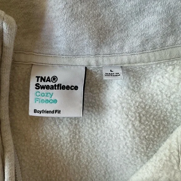 TNA Sweatfleece Cozy Boyfriend Fit Quarter Zip Pullover Light Gray Large - Picture 3 of 8